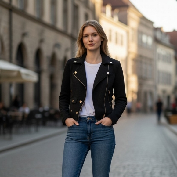 Alt B Jackets & Blazers - Women’s Slim Black  Jacket with Gold Hardware